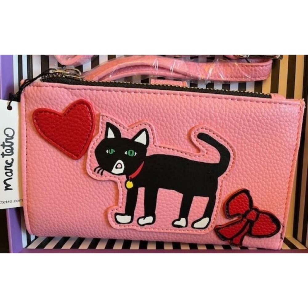 Marc Tetro Crossbody Wristlet Wallet - Black Cat- 7" x 4" x 1 " - New - Picture 2 of 4